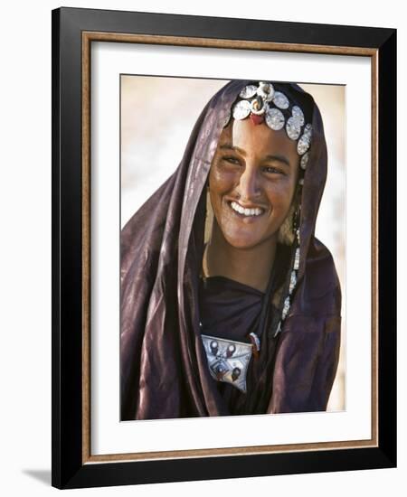 A Tuareg Woman with Attractive Silver Jewellery at Her Desert Home, North of Timbuktu, Mali-Nigel Pavitt-Framed Photographic Print