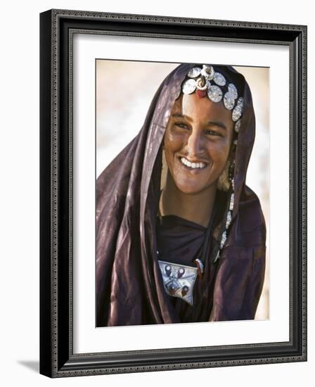 A Tuareg Woman with Attractive Silver Jewellery at Her Desert Home, North of Timbuktu, Mali-Nigel Pavitt-Framed Photographic Print