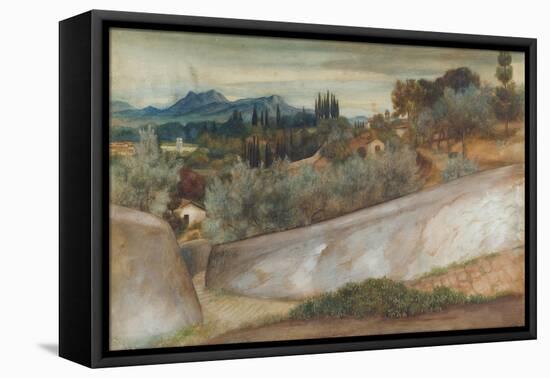 A Tuscan Landscape with Village and Olive Grove (Pencil, W/C and Bodycolour on Paper)-John Roddam Spencer Stanhope-Framed Premier Image Canvas