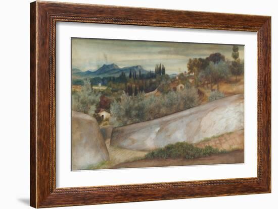 A Tuscan Landscape with Village and Olive Grove (Pencil, W/C and Bodycolour on Paper)-John Roddam Spencer Stanhope-Framed Giclee Print