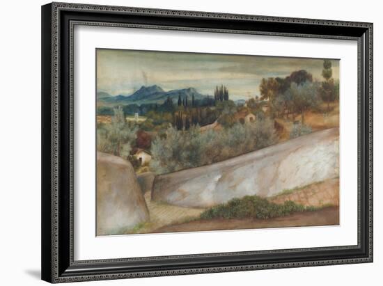 A Tuscan Landscape with Village and Olive Grove (Pencil, W/C and Bodycolour on Paper)-John Roddam Spencer Stanhope-Framed Giclee Print