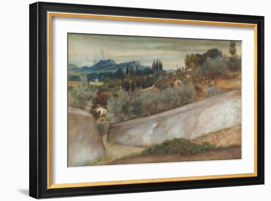 A Tuscan Landscape with Village and Olive Grove (Pencil, W/C and Bodycolour on Paper)-John Roddam Spencer Stanhope-Framed Giclee Print