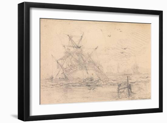 A Two Deck Ship Wrecked on a Beach, 19Th Century (Graphite)-John Christian Schetky-Framed Giclee Print