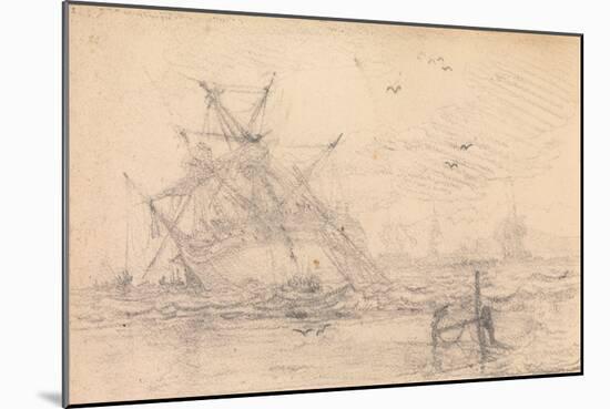 A Two Deck Ship Wrecked on a Beach, 19Th Century (Graphite)-John Christian Schetky-Mounted Giclee Print