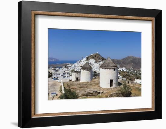 A Typical Greek Village Perched on a Rock with White and Blue Houses and Quaint Windmills, Ios-Roberto Moiola-Framed Photographic Print