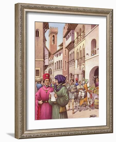 A Typical Street Scene in Florence in the Early 15th Century-Pat Nicolle-Framed Giclee Print