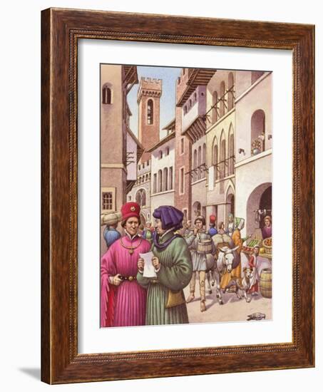 A Typical Street Scene in Florence in the Early 15th Century-Pat Nicolle-Framed Giclee Print