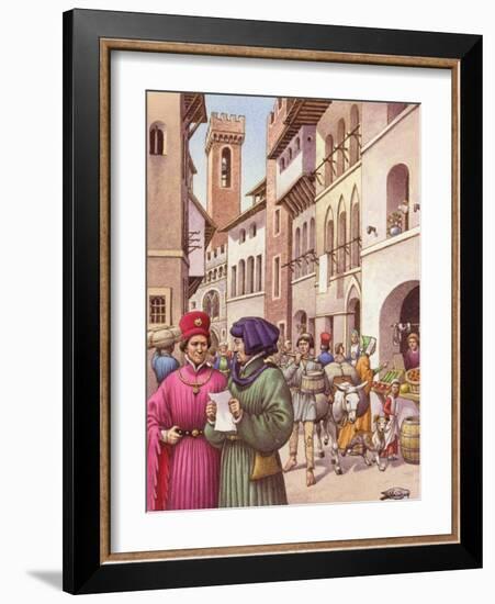 A Typical Street Scene in Florence in the Early 15th Century-Pat Nicolle-Framed Giclee Print
