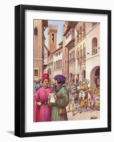 A Typical Street Scene in Florence in the Early 15th Century-Pat Nicolle-Framed Giclee Print