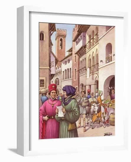 A Typical Street Scene in Florence in the Early 15th Century-Pat Nicolle-Framed Giclee Print