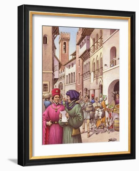 A Typical Street Scene in Florence in the Early 15th Century-Pat Nicolle-Framed Giclee Print