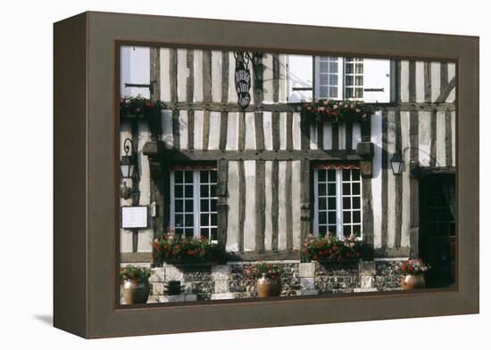 A Typical Traditional Timber Framed Building with Flowers in Window Boxes-LatitudeStock-Framed Premier Image Canvas