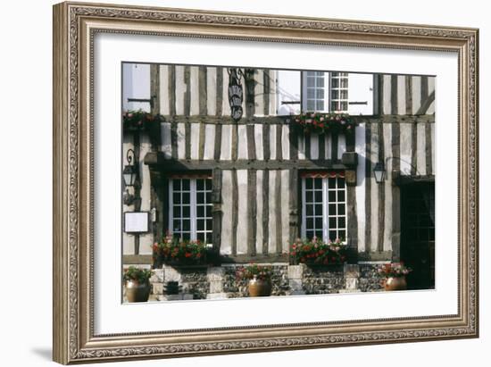A Typical Traditional Timber Framed Building with Flowers in Window Boxes-LatitudeStock-Framed Photographic Print