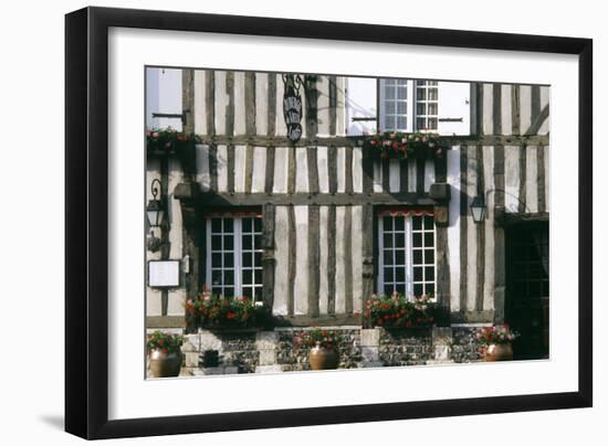 A Typical Traditional Timber Framed Building with Flowers in Window Boxes-LatitudeStock-Framed Photographic Print