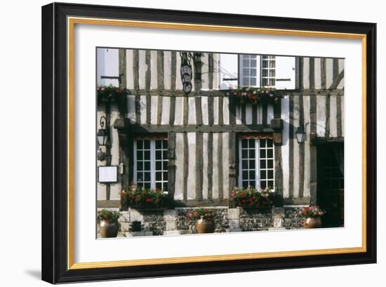 A Typical Traditional Timber Framed Building with Flowers in Window Boxes-LatitudeStock-Framed Photographic Print