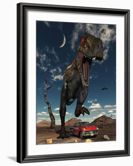 A Tyrannosaurus Rex About to Crush a Cadillac with His Feet-Stocktrek Images-Framed Photographic Print