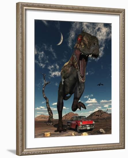 A Tyrannosaurus Rex About to Crush a Cadillac with His Feet-Stocktrek Images-Framed Photographic Print