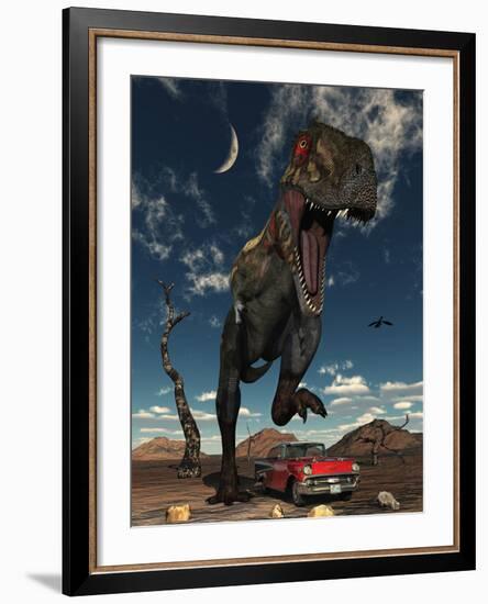 A Tyrannosaurus Rex About to Crush a Cadillac with His Feet-Stocktrek Images-Framed Photographic Print