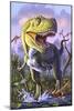 A Tyrannosaurus Rex Crashes Through a Swamp-null-Mounted Art Print