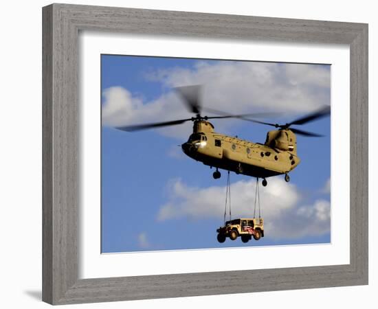 A U.S. Army CH-47 Chinook Helicopter Transports a Humvee-Stocktrek Images-Framed Photographic Print