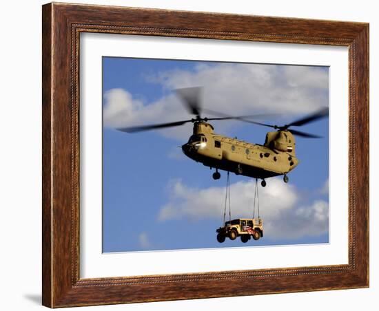 A U.S. Army CH-47 Chinook Helicopter Transports a Humvee-Stocktrek Images-Framed Photographic Print