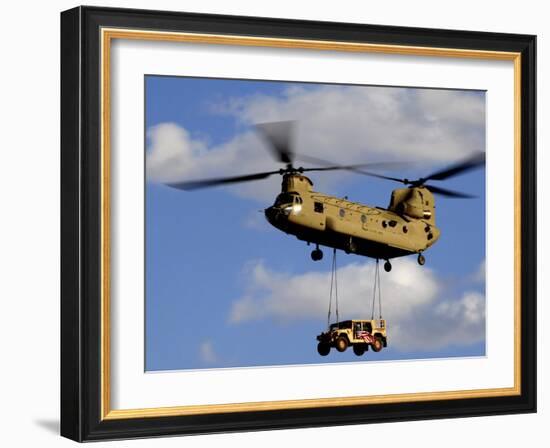 A U.S. Army CH-47 Chinook Helicopter Transports a Humvee-Stocktrek Images-Framed Photographic Print