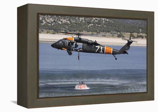 A U.S. Army Uh-60 Black Hawk Helicopter Collects Water from a Reservoir-null-Framed Premier Image Canvas