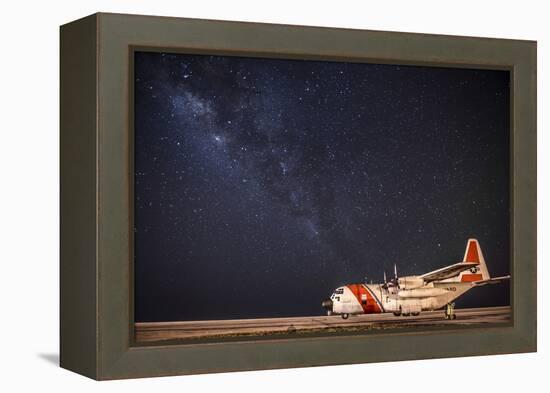 A U.S. Coast Guard C-130 Hercules Parked on the Tarmac on a Starry Night-null-Framed Premier Image Canvas