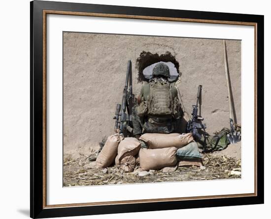A U.S. Marine Sniper Observes His Sector at a Patrol Base Near Sangin, Afghanistan-Stocktrek Images-Framed Photographic Print
