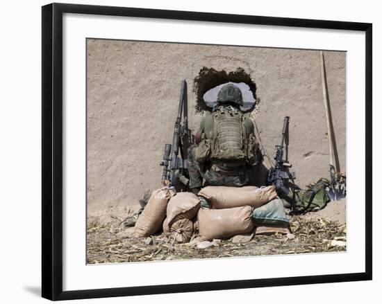 A U.S. Marine Sniper Observes His Sector at a Patrol Base Near Sangin, Afghanistan-Stocktrek Images-Framed Photographic Print