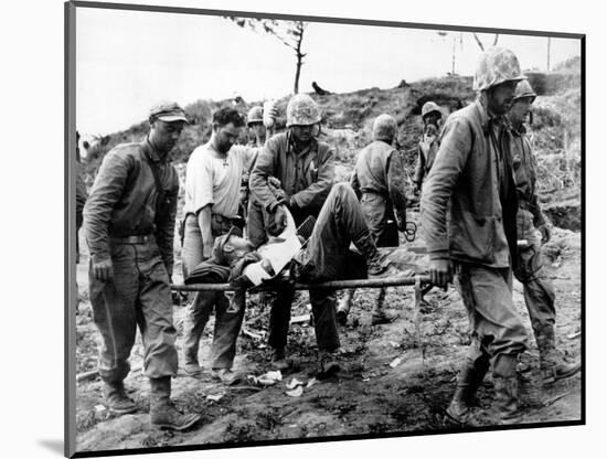 A U.S. Navy Corpsman Administers Blood Plasma to a Wounded Marine-null-Mounted Photographic Print