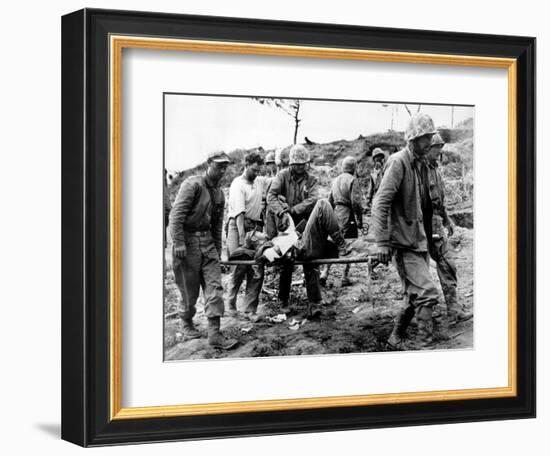 A U.S. Navy Corpsman Administers Blood Plasma to a Wounded Marine-null-Framed Photographic Print