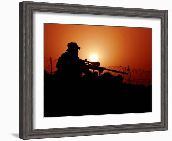 A U.S. Special Forces Soldier Armed with a Mk-12 Sniper Rifle at Sunset-Stocktrek Images-Framed Photographic Print