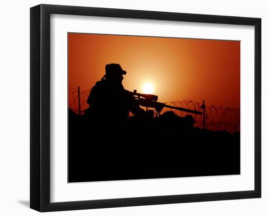 A U.S. Special Forces Soldier Armed with a Mk-12 Sniper Rifle at Sunset-Stocktrek Images-Framed Photographic Print