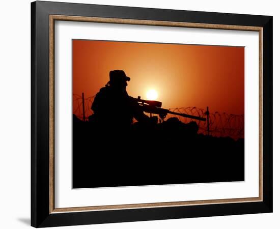 A U.S. Special Forces Soldier Armed with a Mk-12 Sniper Rifle at Sunset-Stocktrek Images-Framed Photographic Print