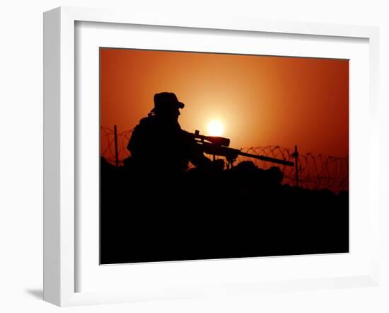 A U.S. Special Forces Soldier Armed with a Mk-12 Sniper Rifle at Sunset-Stocktrek Images-Framed Photographic Print