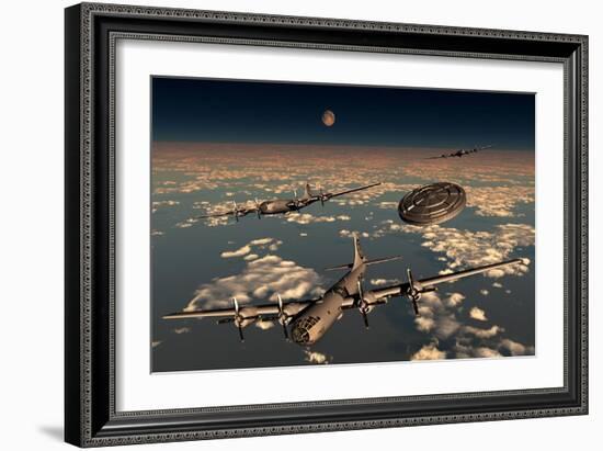 A Ufo Buzzing a Group of B-29 Superfortress Aircraft-null-Framed Art Print