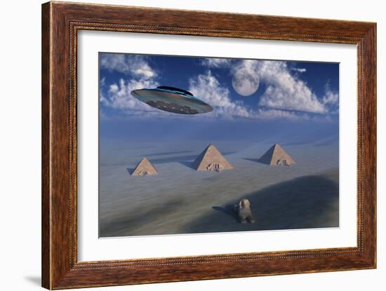 A Ufo Flying over the Giza Plateau in Egypt-Stocktrek Images-Framed Art Print
