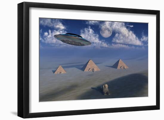 A Ufo Flying over the Giza Plateau in Egypt-Stocktrek Images-Framed Art Print