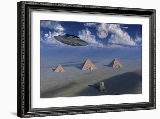 A Ufo Flying over the Giza Plateau in Egypt-Stocktrek Images-Framed Art Print