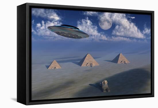 A Ufo Flying over the Giza Plateau in Egypt-Stocktrek Images-Framed Stretched Canvas