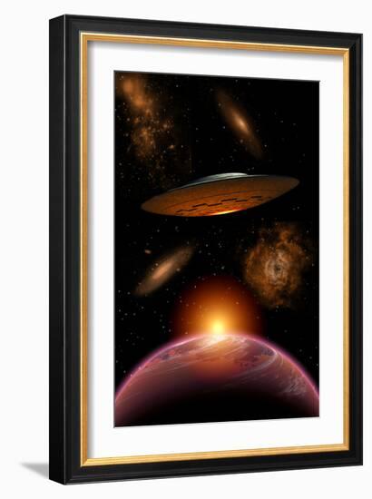 A Ufo on its Journey Through the Vastness of Our Galaxy-null-Framed Premium Giclee Print