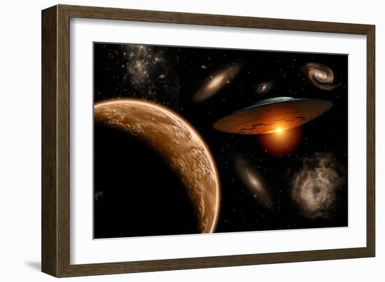 A Ufo on its Journey Through the Vastness of Our Galaxy-null-Framed Art Print