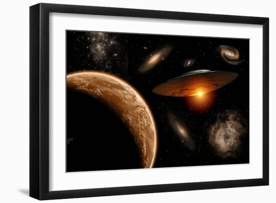 A Ufo on its Journey Through the Vastness of Our Galaxy-null-Framed Art Print