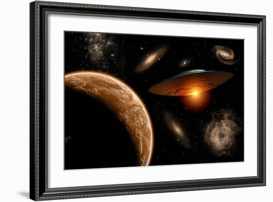 A Ufo on its Journey Through the Vastness of Our Galaxy-null-Framed Art Print