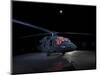 A UH-60 Black Hawk Helicopter Parked on the Flight Line under a Full Moon-null-Mounted Photographic Print