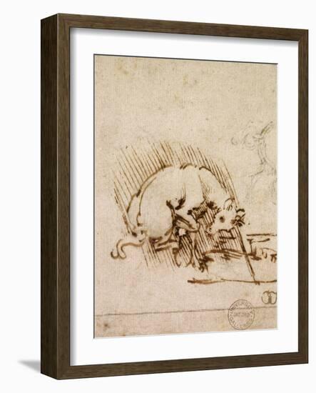 A Unicorn Dipping its Horn into a Pool of Water, C.1481-Leonardo da Vinci-Framed Giclee Print
