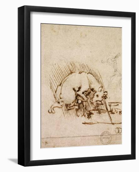 A Unicorn Dipping its Horn into a Pool of Water, C.1481-Leonardo da Vinci-Framed Giclee Print