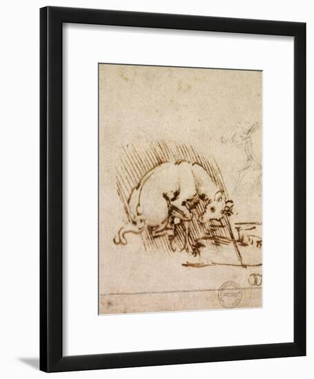 A Unicorn Dipping its Horn into a Pool of Water, C.1481-Leonardo da Vinci-Framed Giclee Print