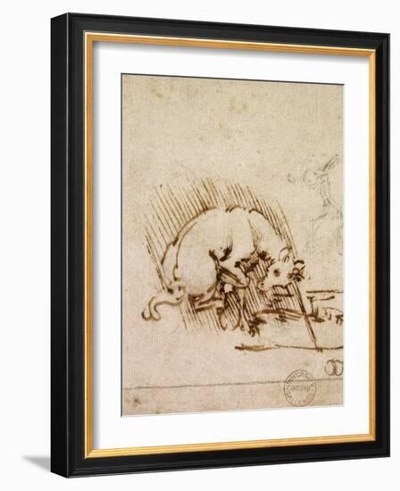 A Unicorn Dipping its Horn into a Pool of Water, C.1481-Leonardo da Vinci-Framed Giclee Print